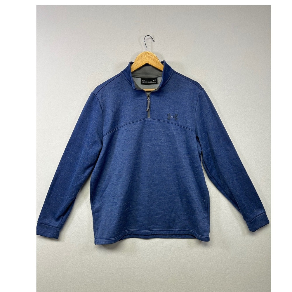 Athleisure Under Armour Mens Large Blue ColdGear Heathered‎ Quarter Zip Pullover